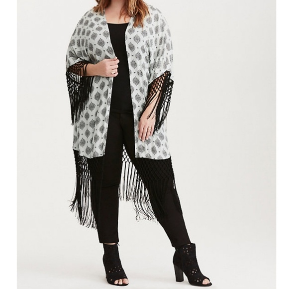 torrid Tops - Torrid Medallion Print Challis Fringe Kimono